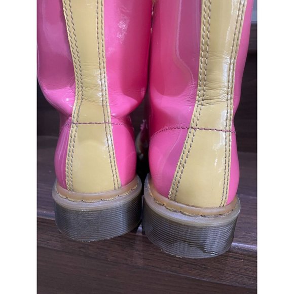 Rare Dr. Martens 1460 W bubble gum pink yellow Patent Lamper Boots Size 7L - Picture 6 of 16